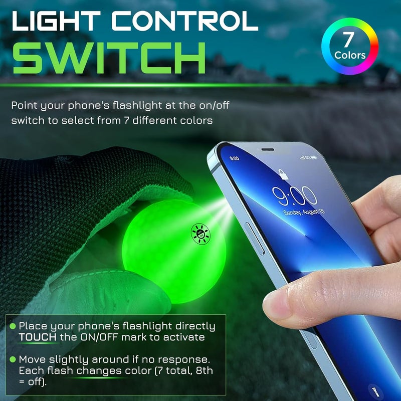KINGTOP Upgraded Glow in The Dark Golf Balls - Super Bright Light Up LED Golf Ball - with Glow Golf Tees and Storage Bag - Fun Night Golfing Gift for Men and Women | Backyard Putting Greens - Image 2